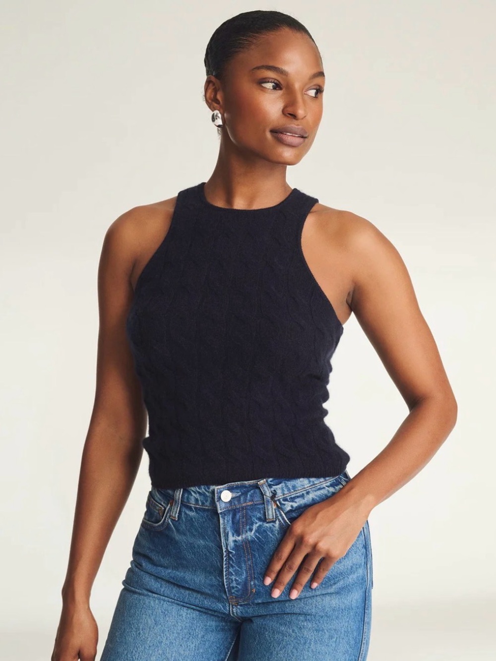Naadam lightweight cashmere cable tank navy XS